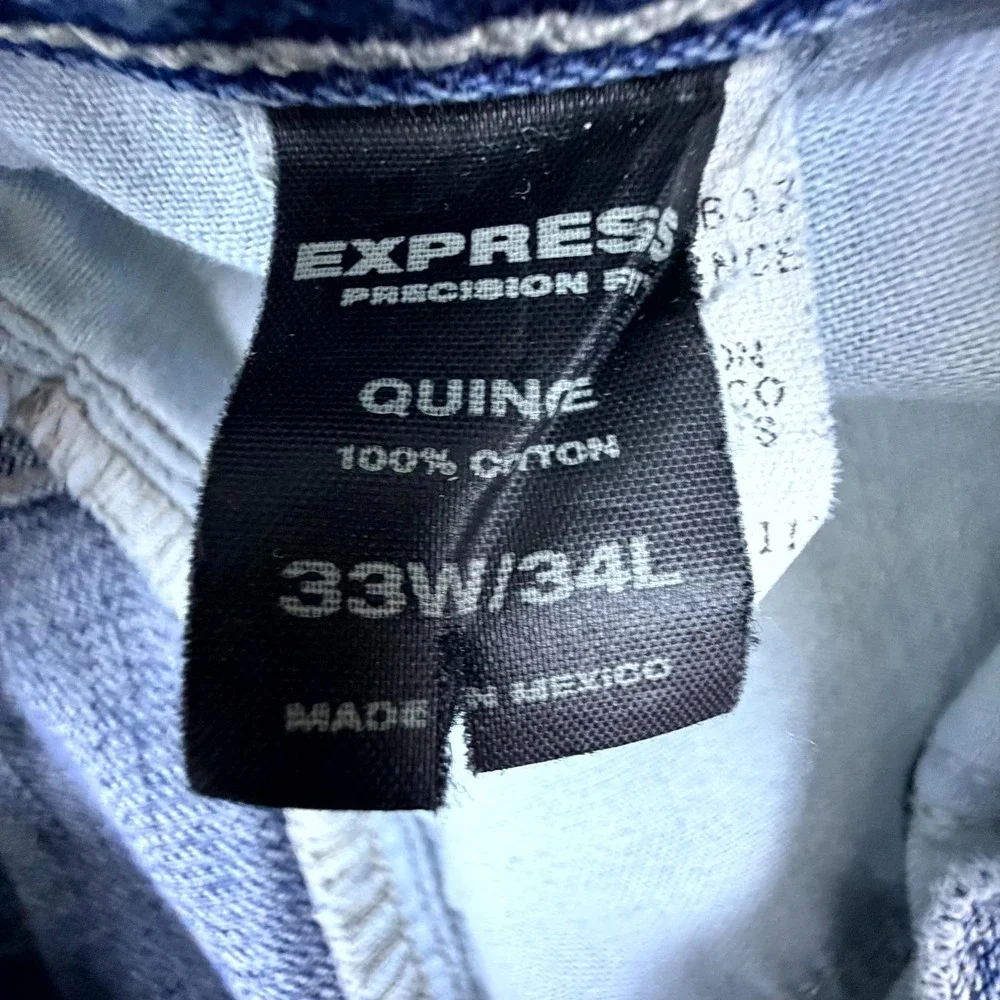 Express Precision Fit Quine Jeans Mens 33 Blue Denim Light Wash Straight Leg